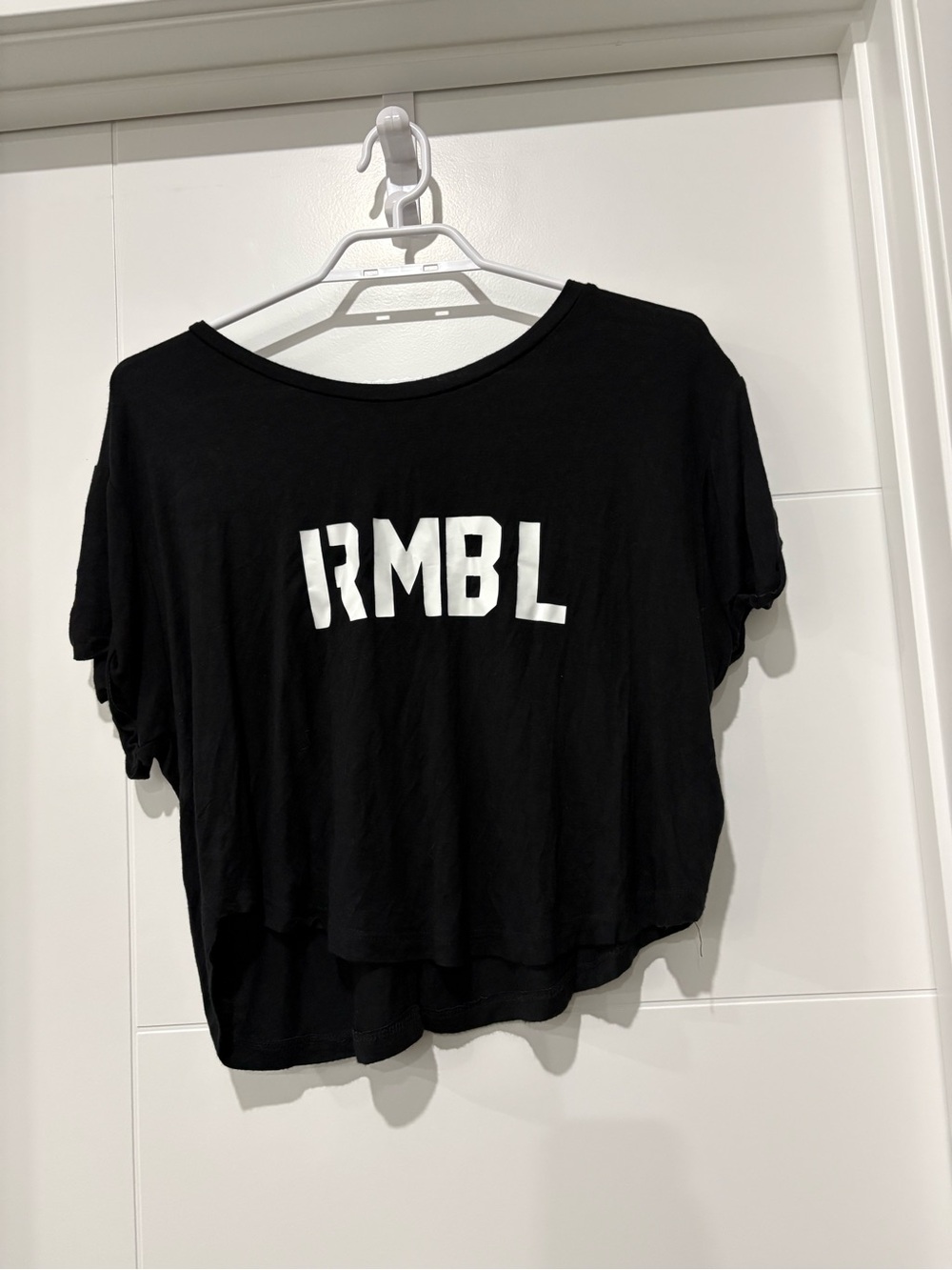 Mono B Black Crop Tee with White RMBL Boxing Graphic